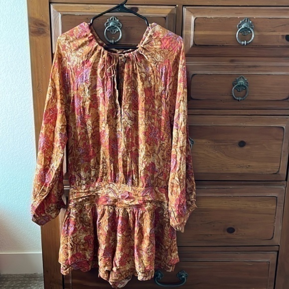 ❤️ Free People Gold Orange Floral Romper Size Medium NWT